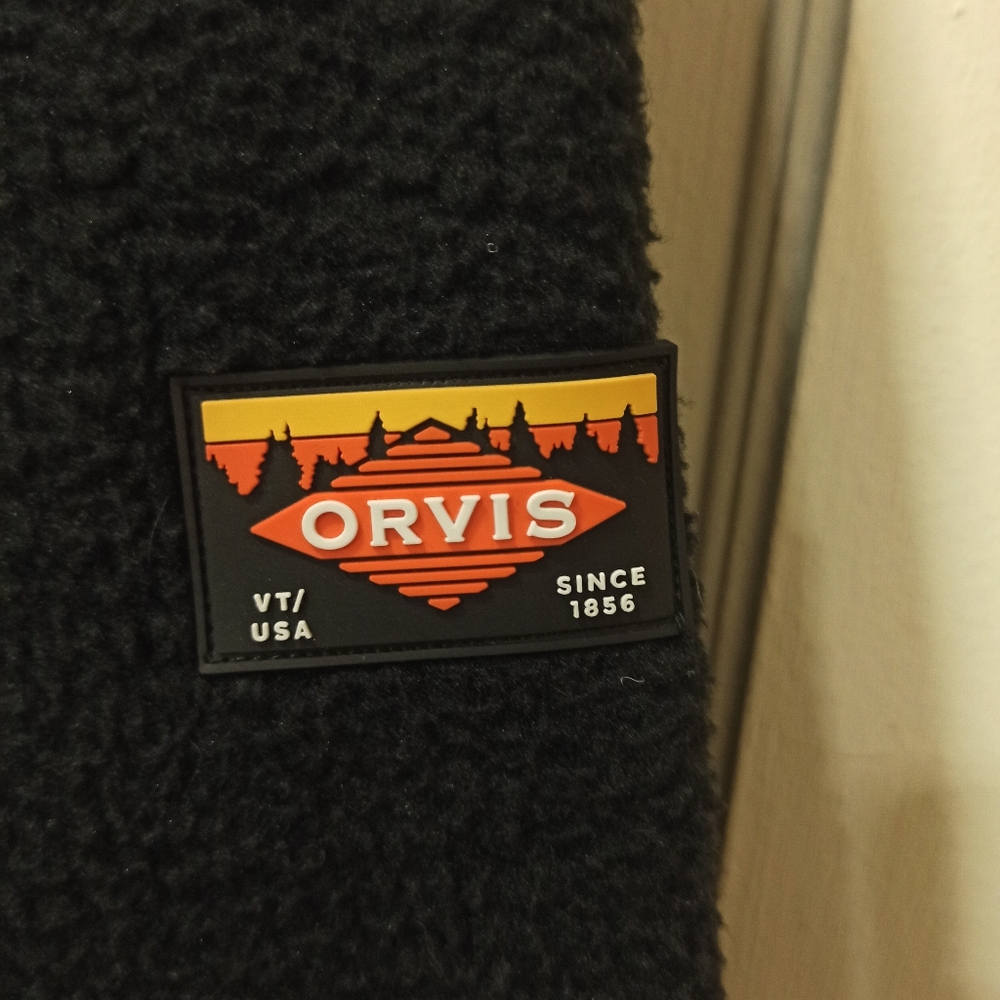 Orvis Men's Sz. XXL, Solid Black w/ Orange Accents Zip Up Fleece Jacket, NWT - Picture 3 of 15